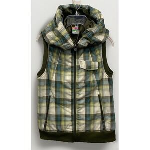 Burton‎ Dryride Green Plaid Full Zip Hooded Insulated Vest Women's Size Medium